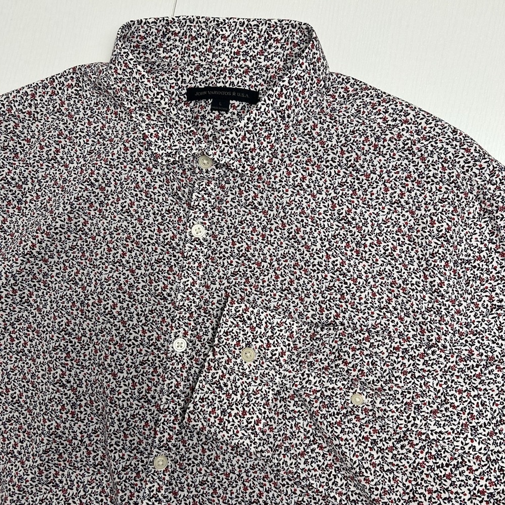 John Varvatos Mens L Large Mini Floral 100%  Cotton Long Sleeve button up‎ shirt